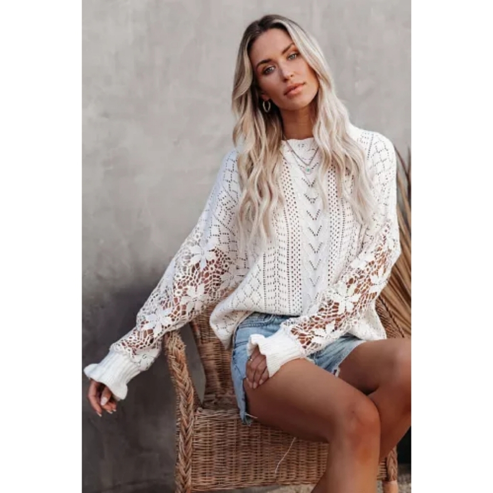 LAST ONE! Plus Size ANGEL Lace Crochet Knit Sweater - Picture 5 of 8